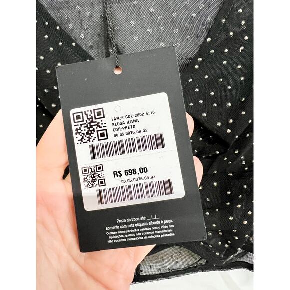 NWT Rosacha Polka Dot Sheer Crop Blouse Top & Tie Waist Flare Pants Set Black S - Picture 4 of 12